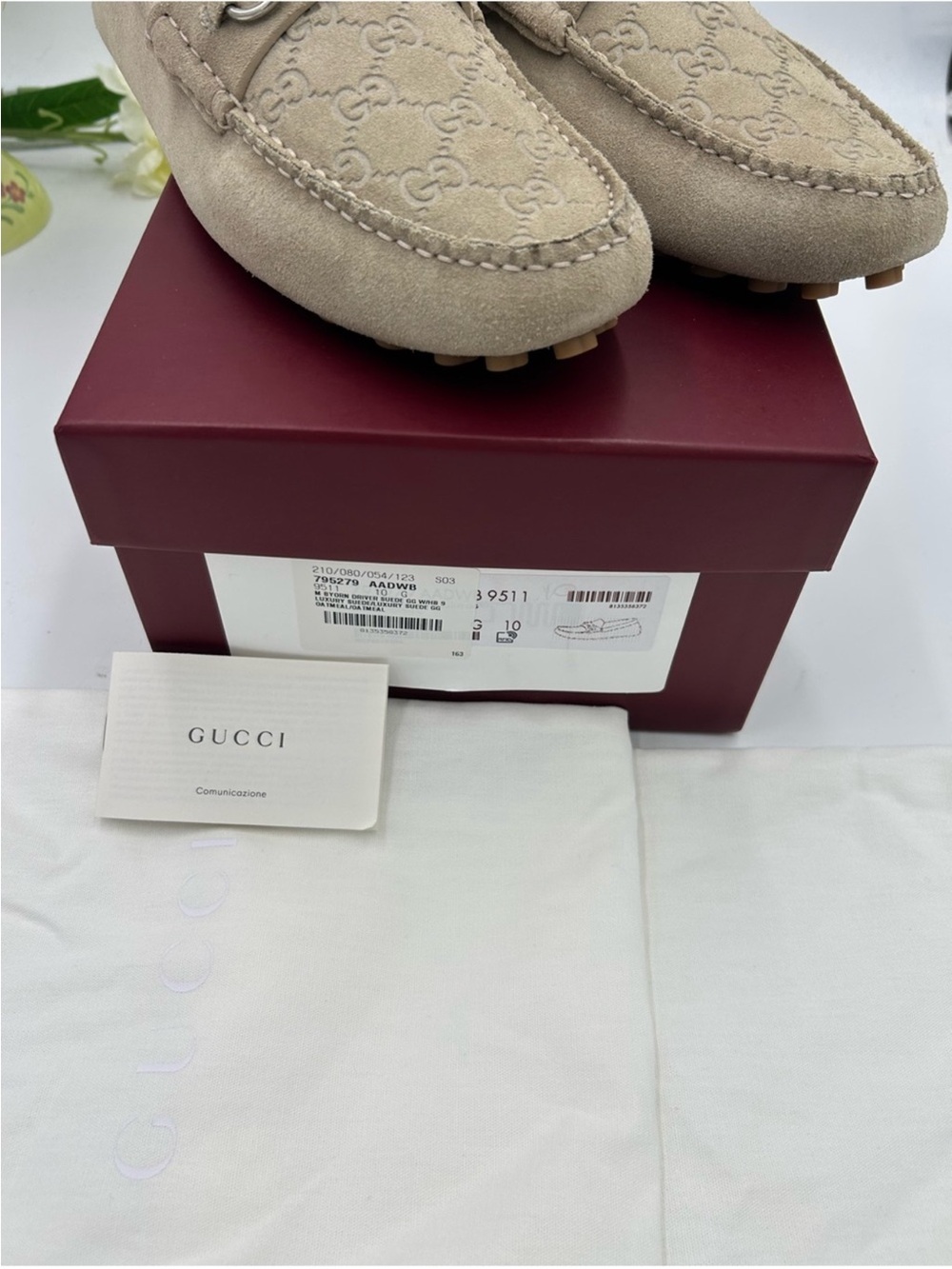 SOLD !!!!!! Men’s Gucci GG embossed oatmeal suede   loafers size 10 fits 10.5 US - Picture 6 of 10